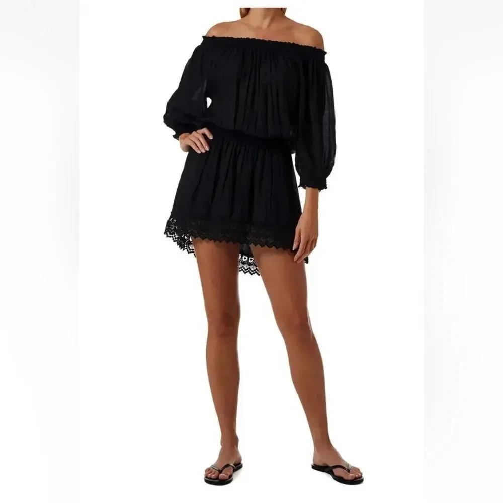 Melissa Odabash Mini Dress Size M Ivy Bandeau Strapless Crochet Sexy - Black - Picture 2 of 12